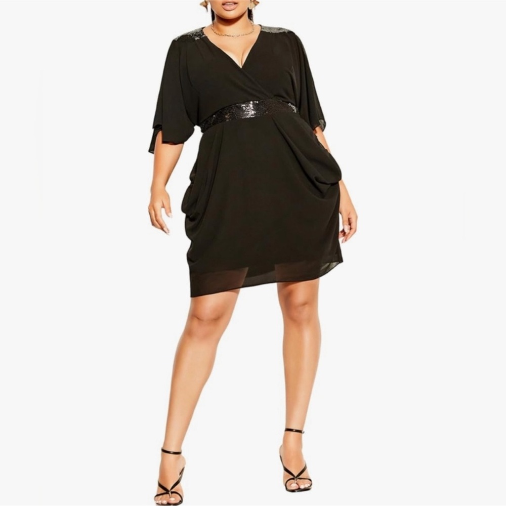 City Chic Sequin Wrap Midi Black Dress